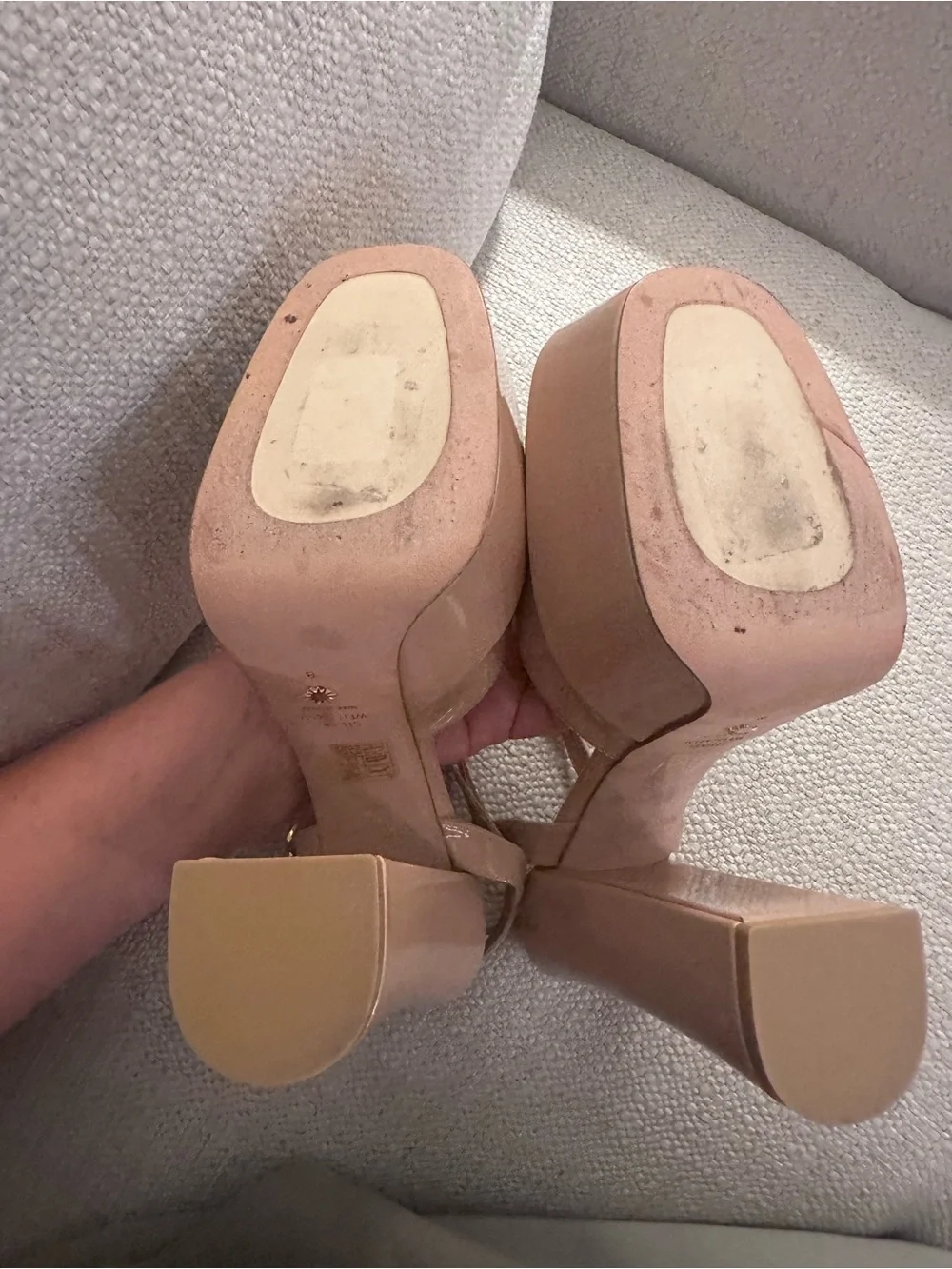 Stuart Weitzman Skyhigh Patent Leather Ankle-Strap Pump Block Heels Closed Toe